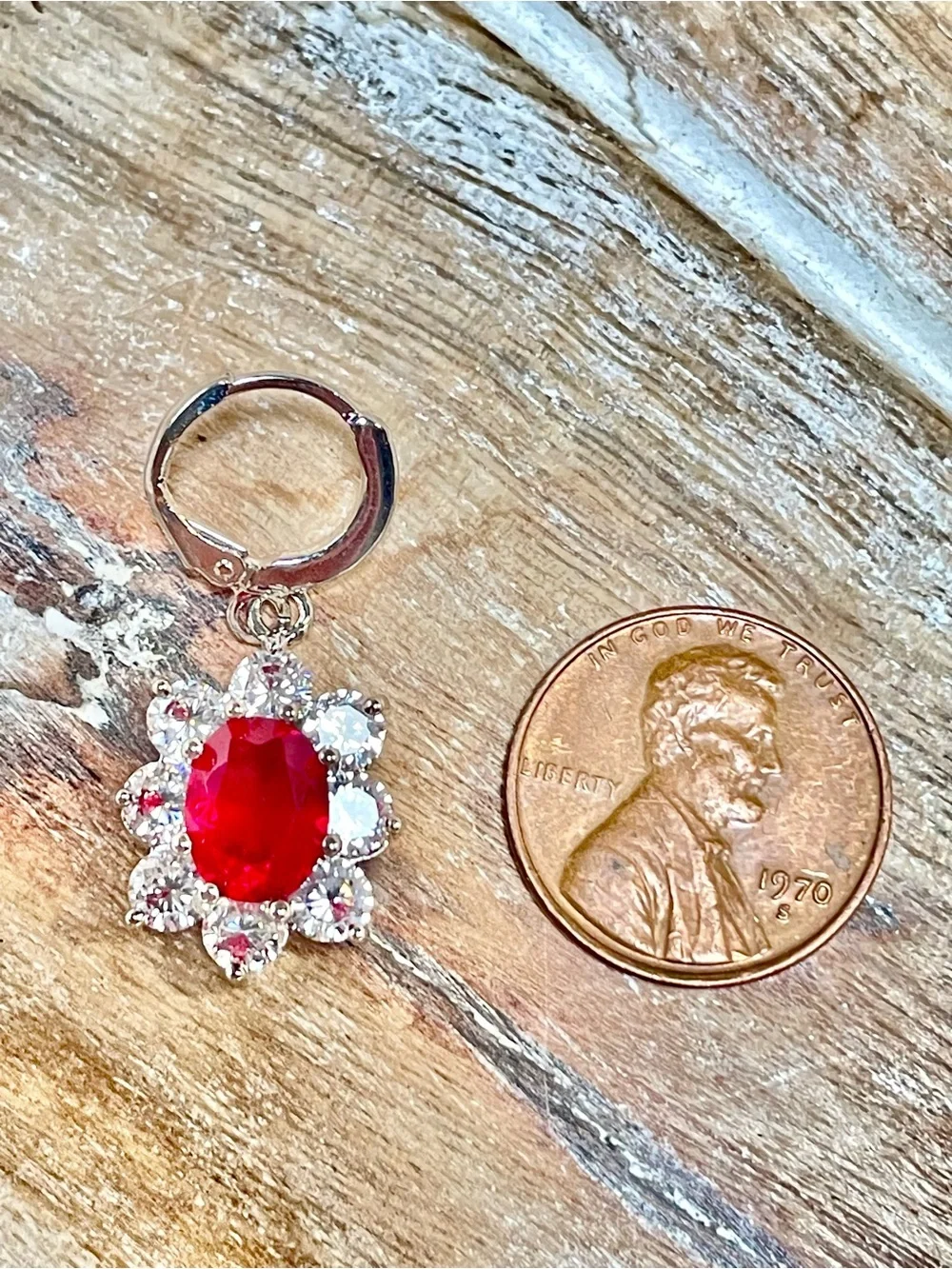 Red Crystal Flower Necklace & Earring Set in Halo 925 Sterling Silver Setting